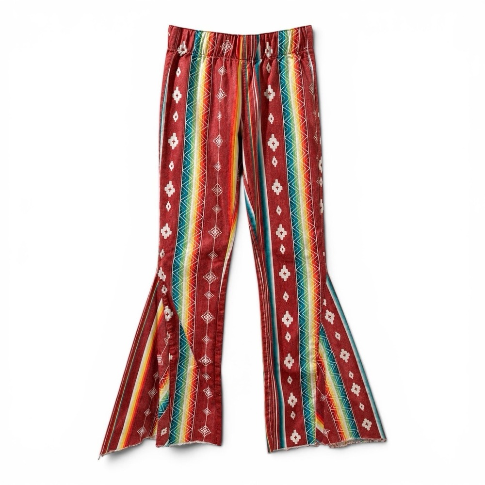 L&B Lucky & Blessed Serape Bell Bottom Pants Jeans Small Western Flare Aztec